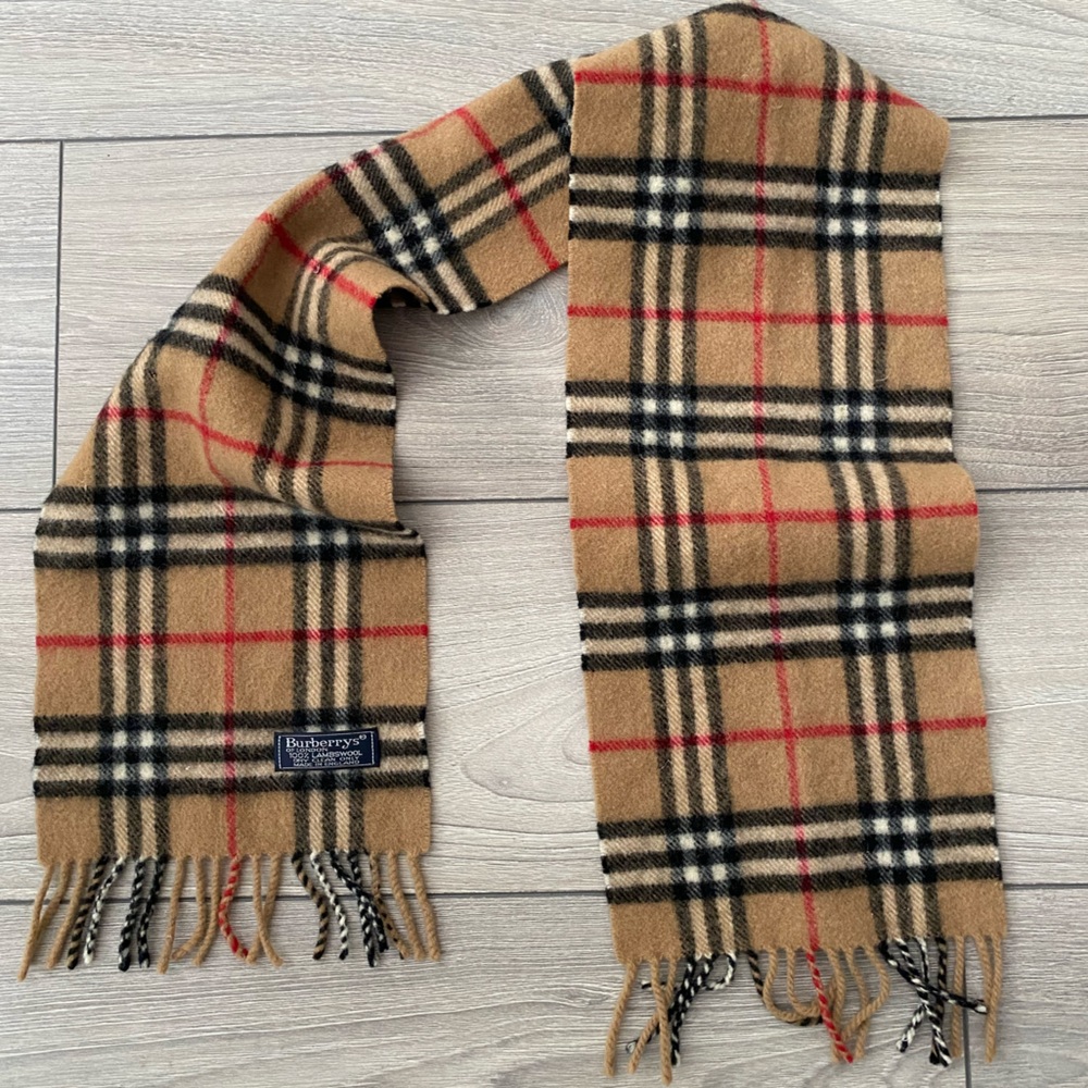 Authentic Burberry Tan and Red Plaid Scarf